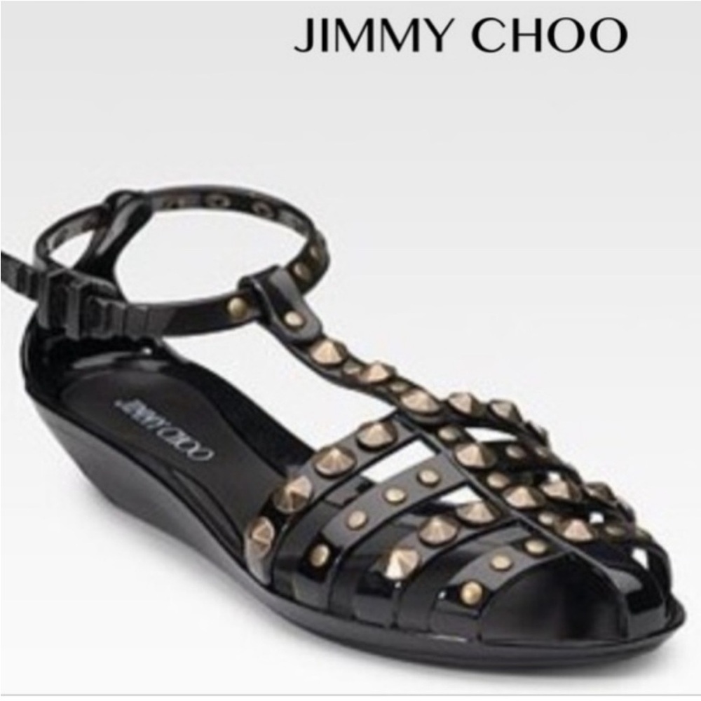 Jimmy Choo Studded Jelly Gladiator Black Sandals 40 10